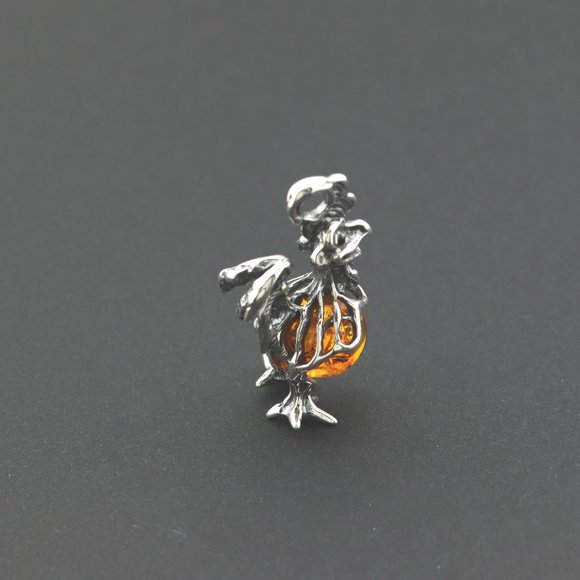 Sterling silver pendant with natural Baltic amber, amber chicken pendant - Picture 10 of 15